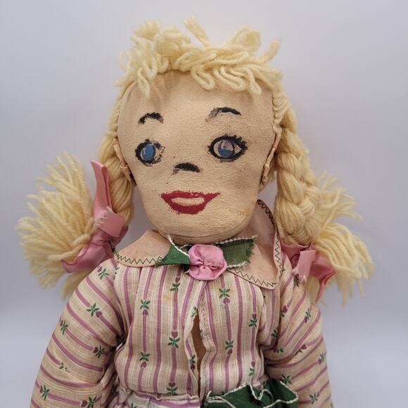 Antique Cloth Rag Doll Primitive Folk Art Style Hand Painted Vintage 16" - Picture 2 of 6